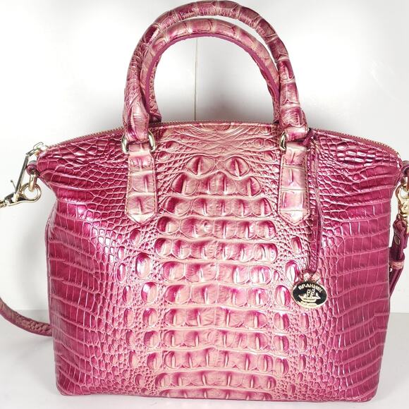 BRAHMIN DUXBURY Medium Pink BLUSH Leather Croc Embossed Ombre Satchel Handbag - Picture 2 of 16